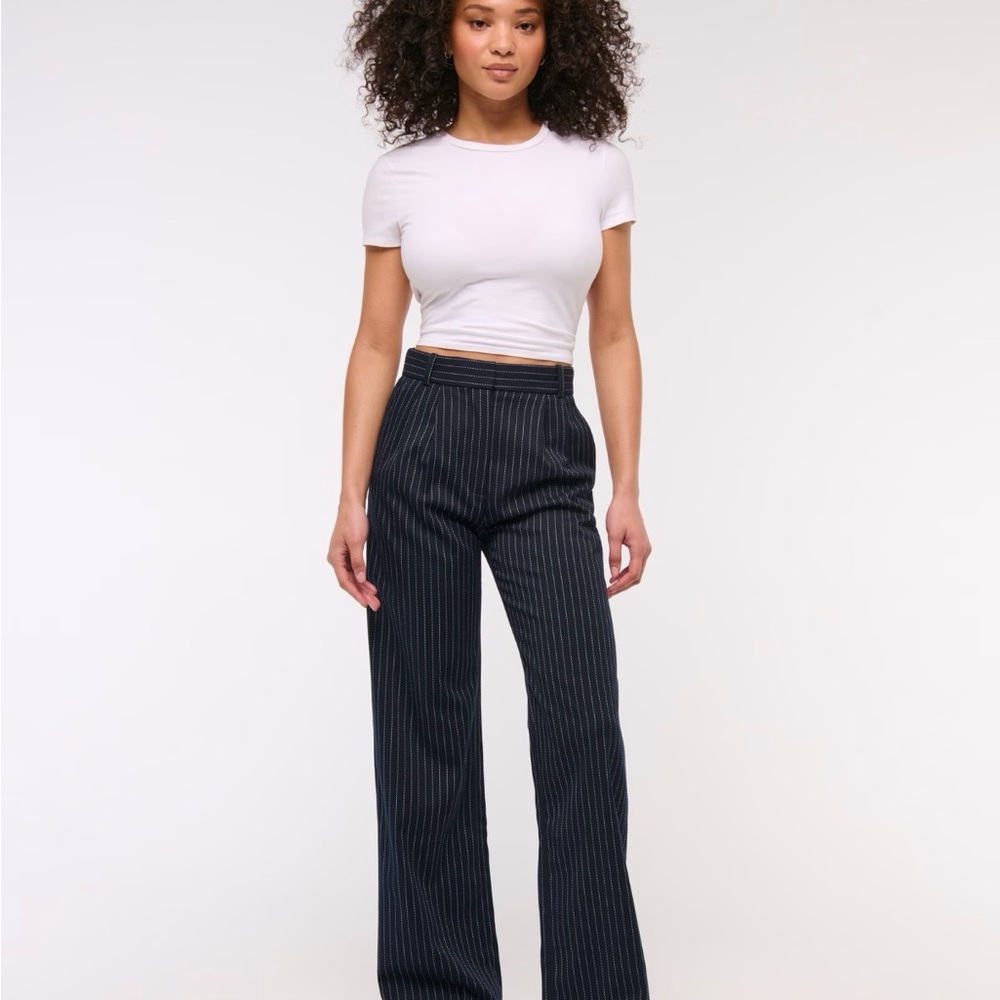 Abercrombie & Fitch Navy and White Striped Wide Leg Pants